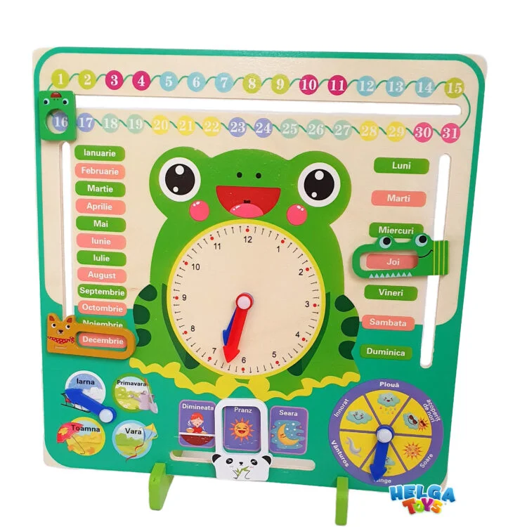 Ceas calendar si anotimpuri in limba romana din lemn 