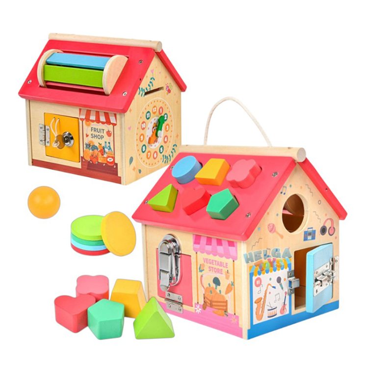 Casuta montesori 6 in 1 cu tambur si incuietori