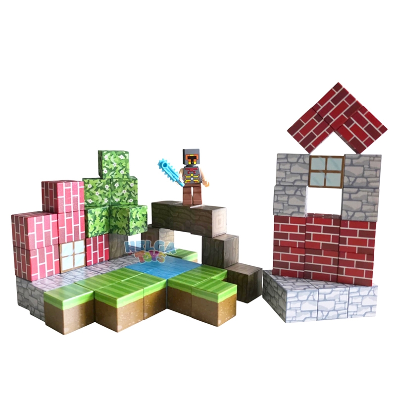 Set Cuburi Magnetice Minecraft cu Figurina - 64 Piese - helgatoys.ro