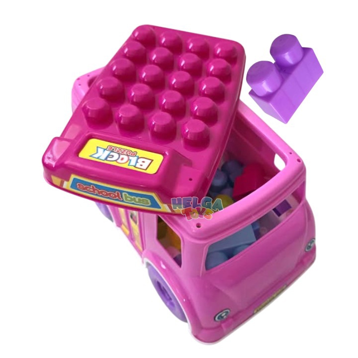 Set constructie Maxi Blocks Autobuz Scolar - 14 cuburi - Roz