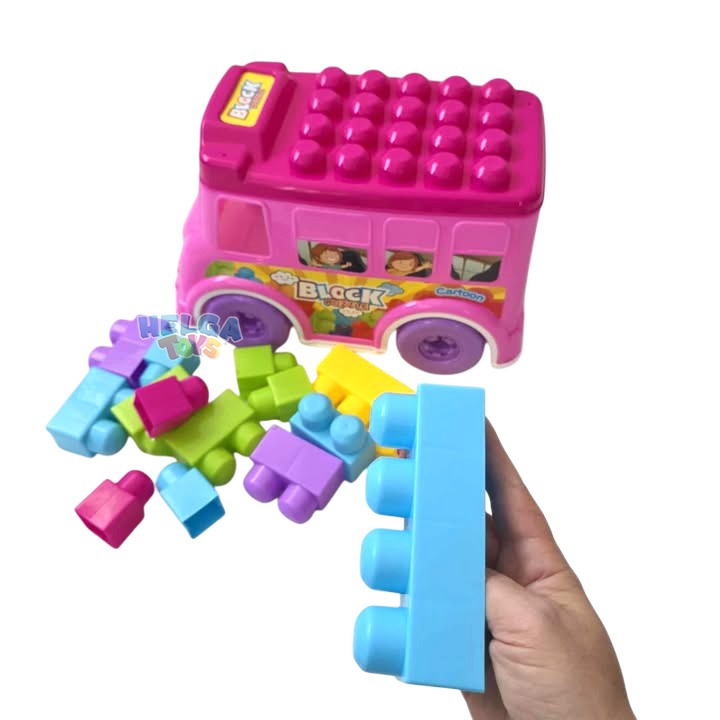 Set constructie Maxi Blocks Autobuz Scolar - 14 cuburi - Roz