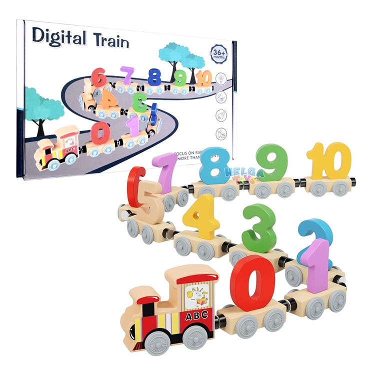 Trenulet magnetic din lemn cu cifre - 82 cm