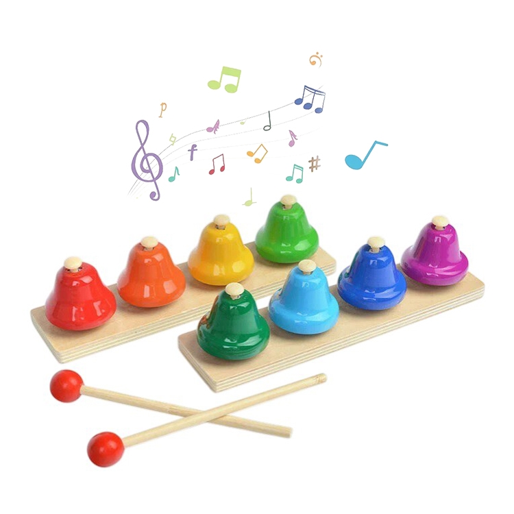 Clopotei colorati muzicali Montessori din lemn copii cu 8 note muzicale