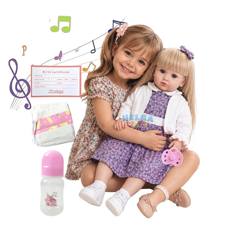 Papusa blonda interactiva Reborn cu accesorii - 57 cm